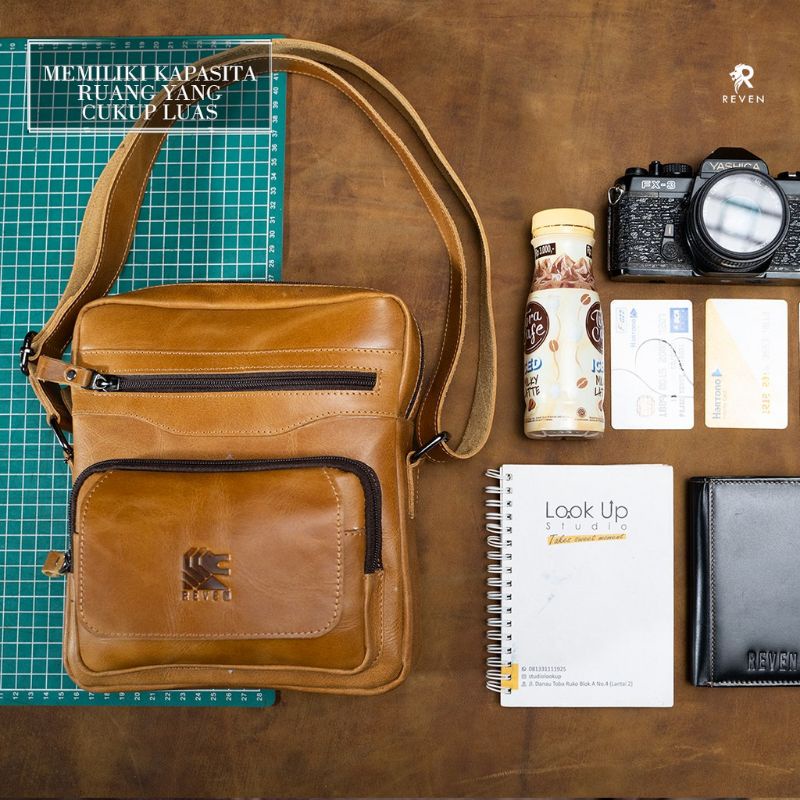 Tas selempang pria kulit asli reven breaker slingbag kulit