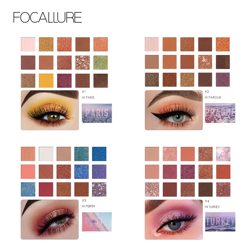 [ORI BPOM] FOCALLURE Glitter eyeshadow palette &quot;GO TRAVEL&quot; eye shadow pigment powder #FA100