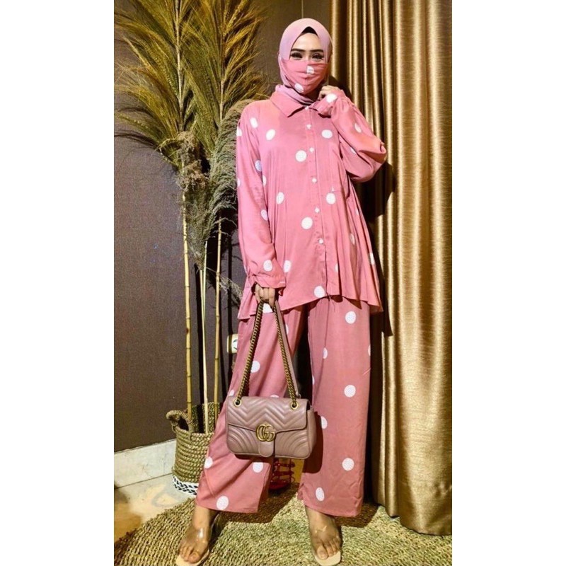 Polika Set Rayon Pajamas | Setelan Katun Wanita Motif Polkadot
