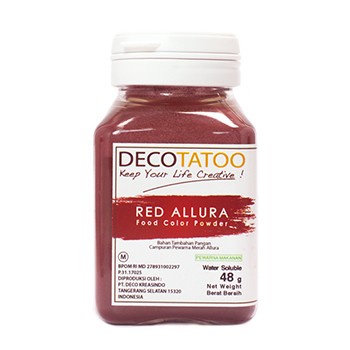 

Pewarna Makanan MERAH Allura Red Decotatoo powder WATER Soluble 48 Gr
