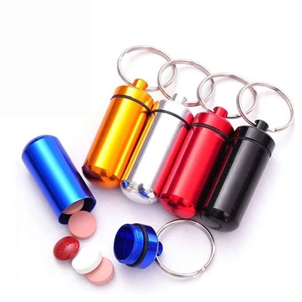 REBUY Functional Mini Aluminum Emergency Pill Case Box Keychain Waterproof Bottle Convenient Container Holder Hot Sale Keyring/Multicolor