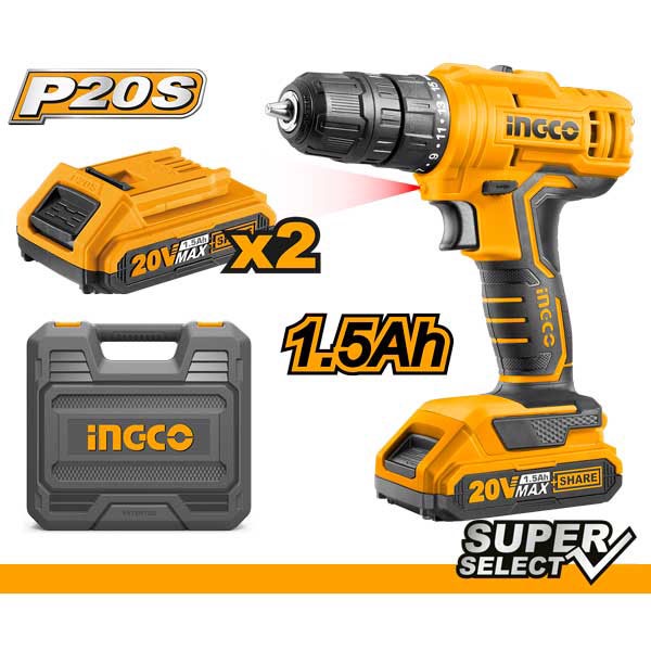 INGCO CDLI20012 - MESIN BOR CORDLESS 20V (2B&1FC) / CORDLESS DRILL 20V
