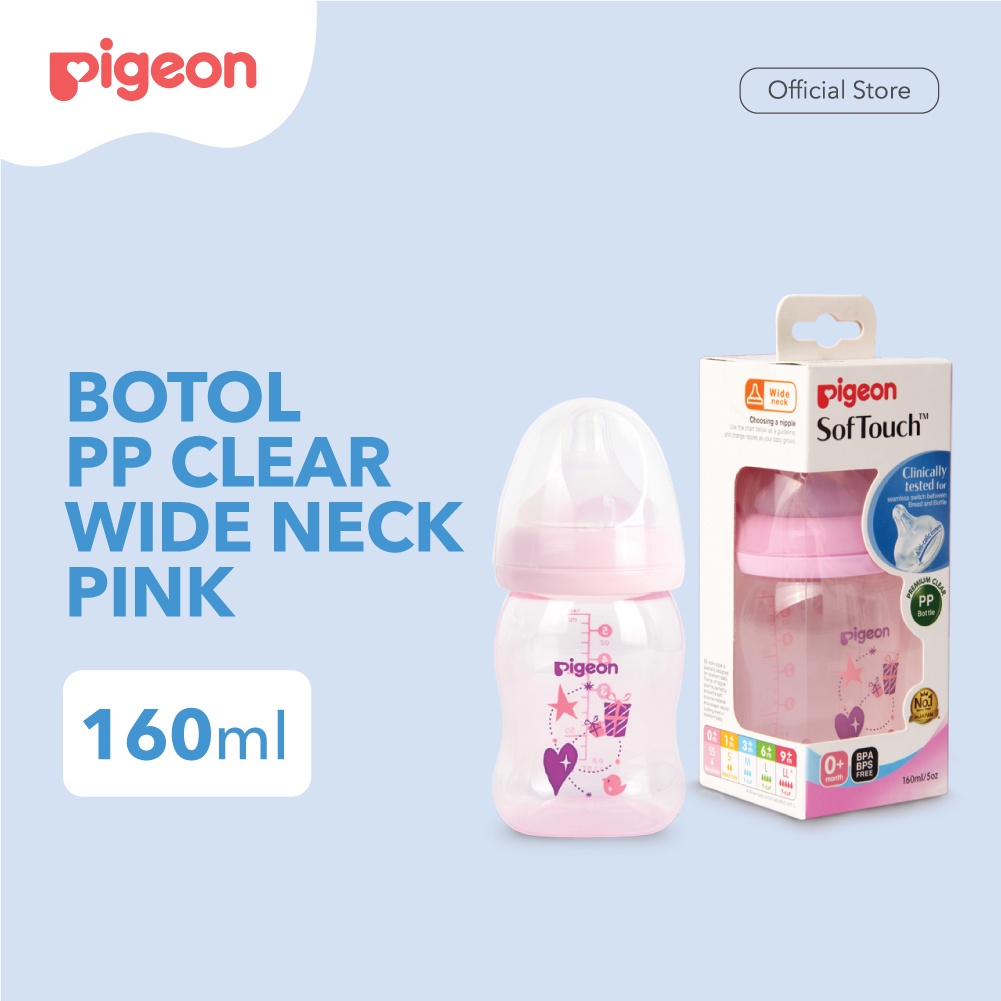 Pigeon Botol Wide Neck Clear 160ml BIRU PINK Botol Susu Bayi