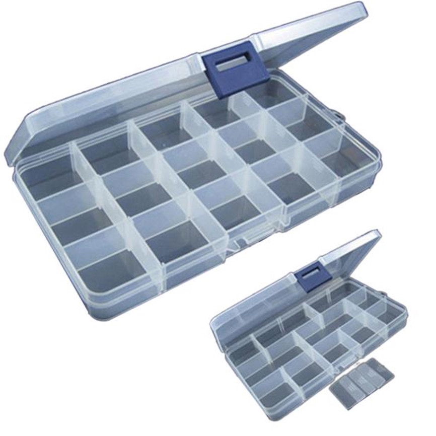 15 Slots Adjustable Plastic Fishing Lure Hook Tackle Box ,Storage Case Organizer For Cosmetics