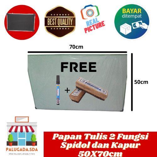 

Papan Tulis Whiteboard dan Blackboard ukuran 50x70 Sisi Spidol dan Kapur Tulis Free Spidol + Penghapus