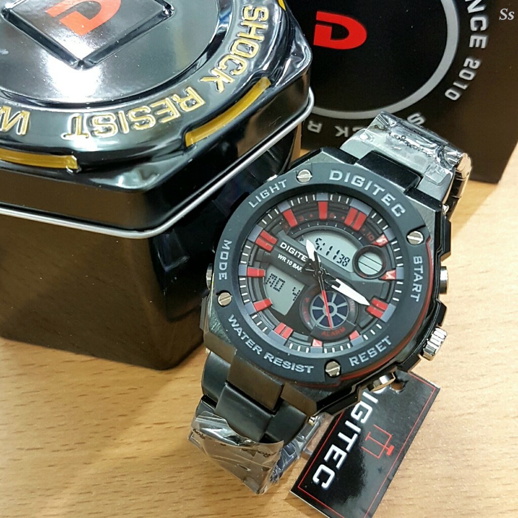 JAM TANGAN PRIA DIGITEC RANTAI ORI ANTI AIR BLACK (RED)