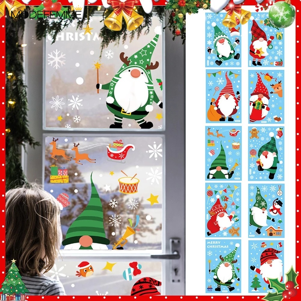 [ Santa Claus Elk Window Glass Static Window Sticker Decoration for Home Living Room  New Year Xmas ]