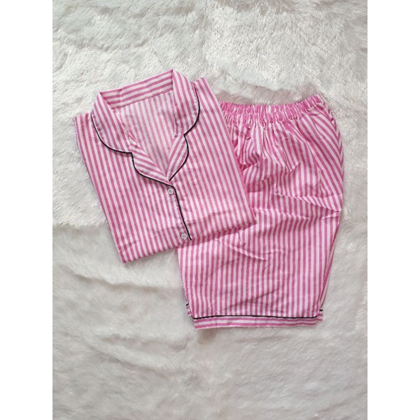 Baju Tidur Wanita/Piyama Wanita Dewasa Katun Motif Daun Part 3-HP SALUR PINK