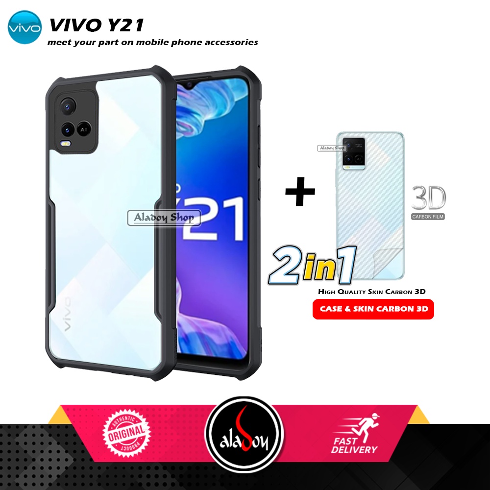 Case Vivo Y21 Armor Fusion Transparent Casing Free Skin Carbon 3D