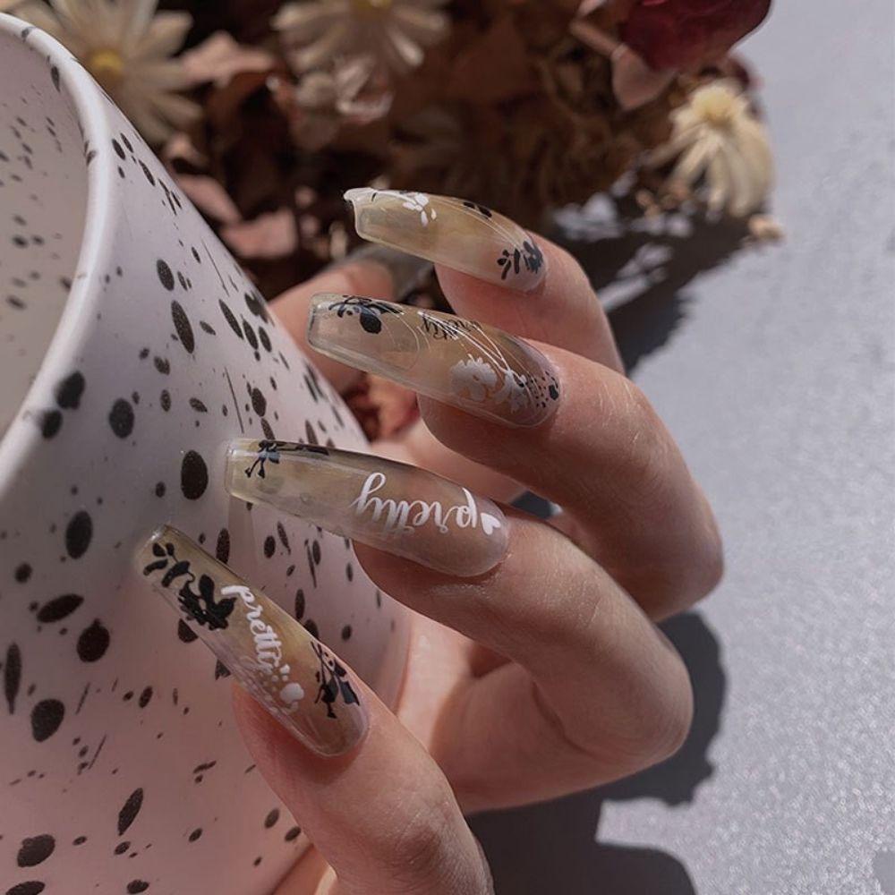 AUGUSTINA Agustina Perekat Stiker Kuku UltraThin Hitam Putih Cross Bintang Kuku Kecantikan Bunga DIY Kuku Decals Nail Art Watermarks