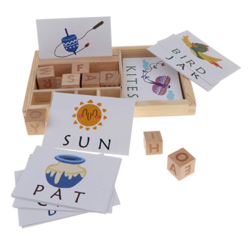 Wooden alphabet learning box - belajar huruf - mengeja - mainan edukasi anak