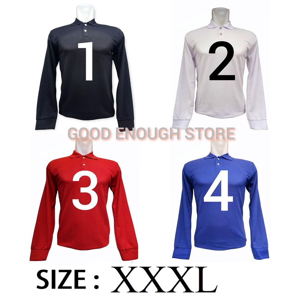 Kaos Kerah Polo Shirt Size XXXL / Jumbo Polos Tanpa Lis Lengan Panjang Untuk Cewe Cowo Seragam Parta