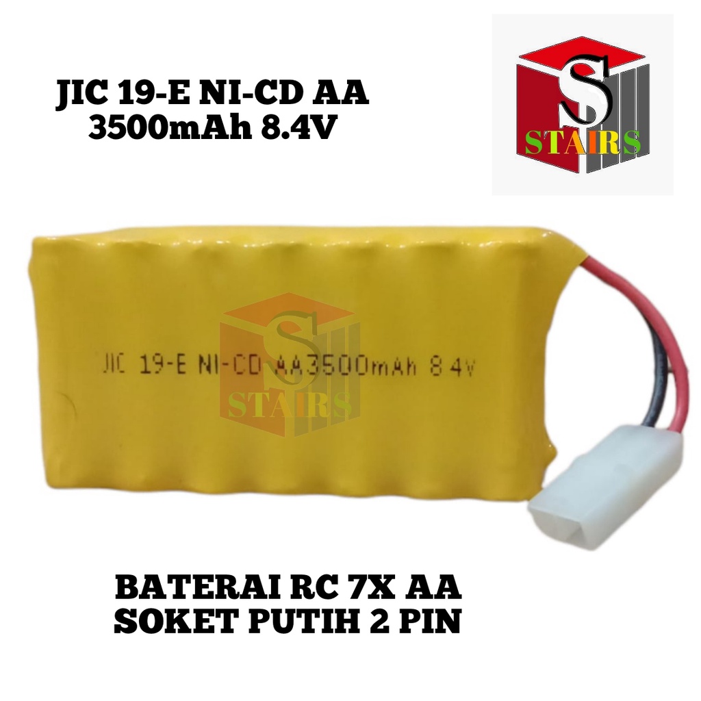 Baterai RC / Remot Control JIC 19-E NI-CD 7X AA 3500mAh 8.4V Soket Putih 2 Pin