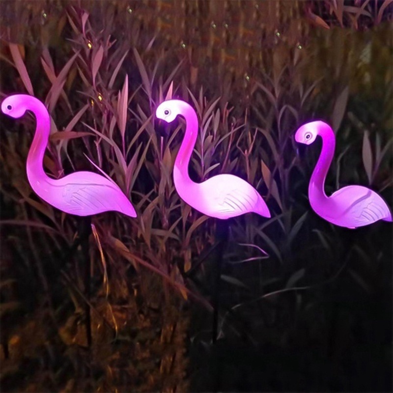 (LUCKID) Lampu Taman Led Tenaga Surya 3-Led Bentuk Flamingo