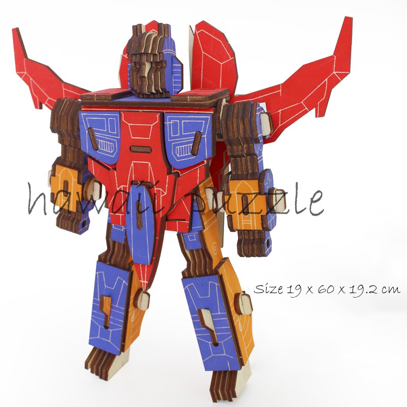 Puzzle 3D DIY bahan kayu model robot TRANSFORMER mainan puzzle edukasi anak (kado dan pajangan)