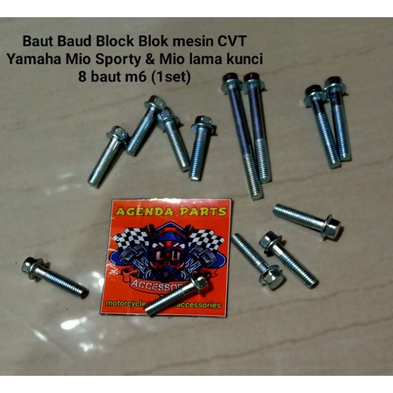 1set Baut Baud Block Blok mesin CVT Yamaha Mio Sporty &amp; Mio lama kunci 8 baut m6 (1set)