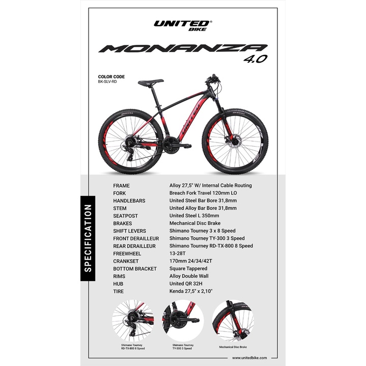 Sepeda Gunung MTB United Monanza 4.0 27 ,5 Inch 8Speed Garansi SNI-1