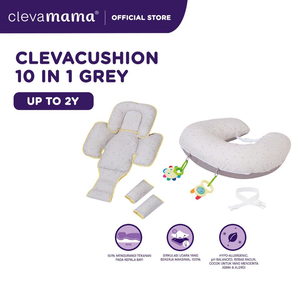 Clevamama Baby Clevacushion 10 in 1 Bantal Menyusui /Alas Stroller / Carseat / Bouncer