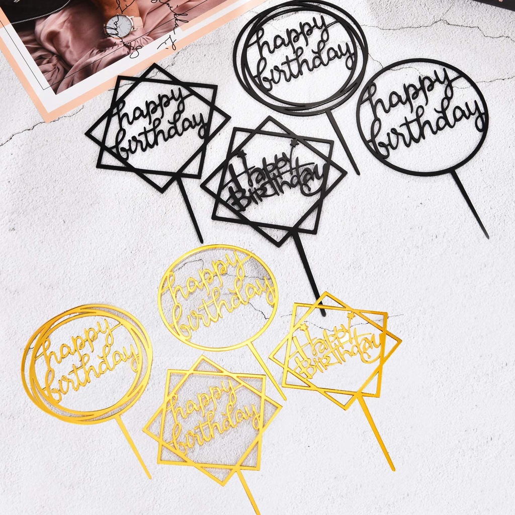 Topper Kue Desain Happy Birthday 15 Gaya Warna Merah Emas Bahan Akrilik Untuk Dekorasi