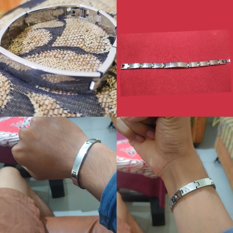 gelang tangan titanium silver model polos dan simpel untuk pria dan wanita