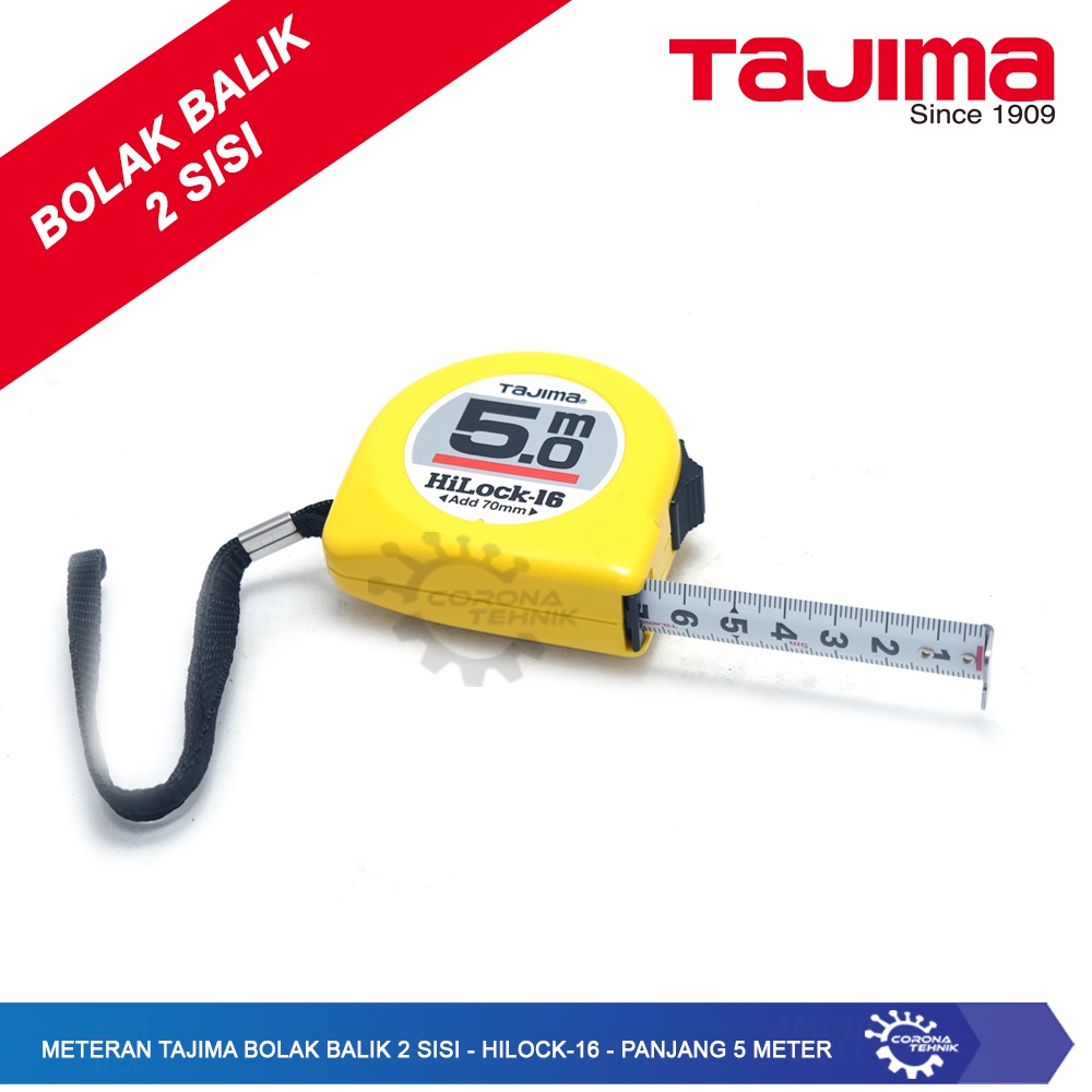 Tajima HiLock-16 - Meteran - 5 Meter - Bolak Balik 2 Sisi Satuan mm