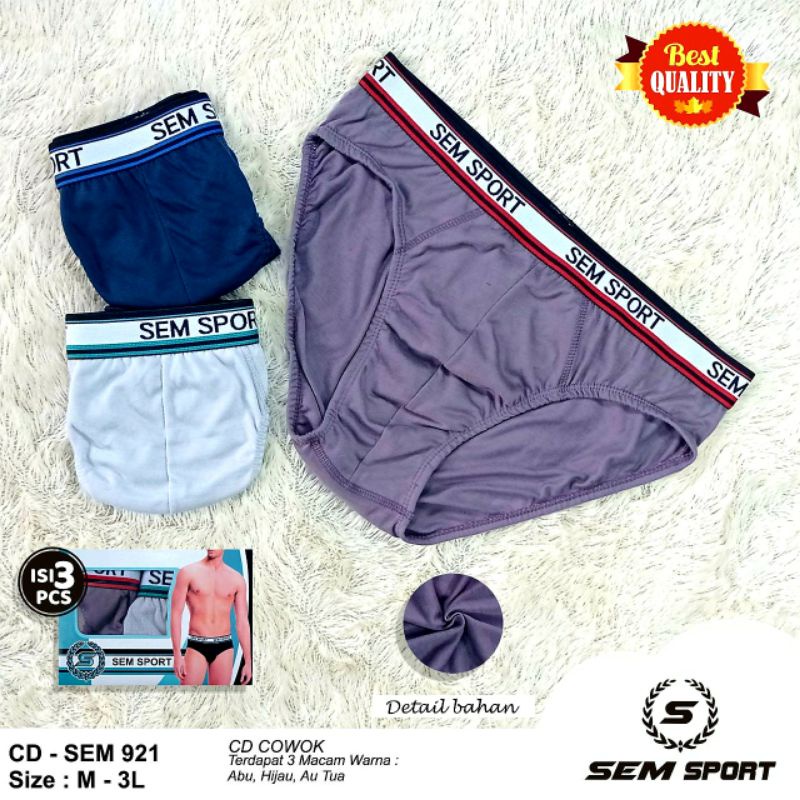 CELANA DALAM PRIA SEM SPORT.921 SUPER SOFT COOL AND COMFORT 1B0X ISI 3PCS M,L,XL,XXL