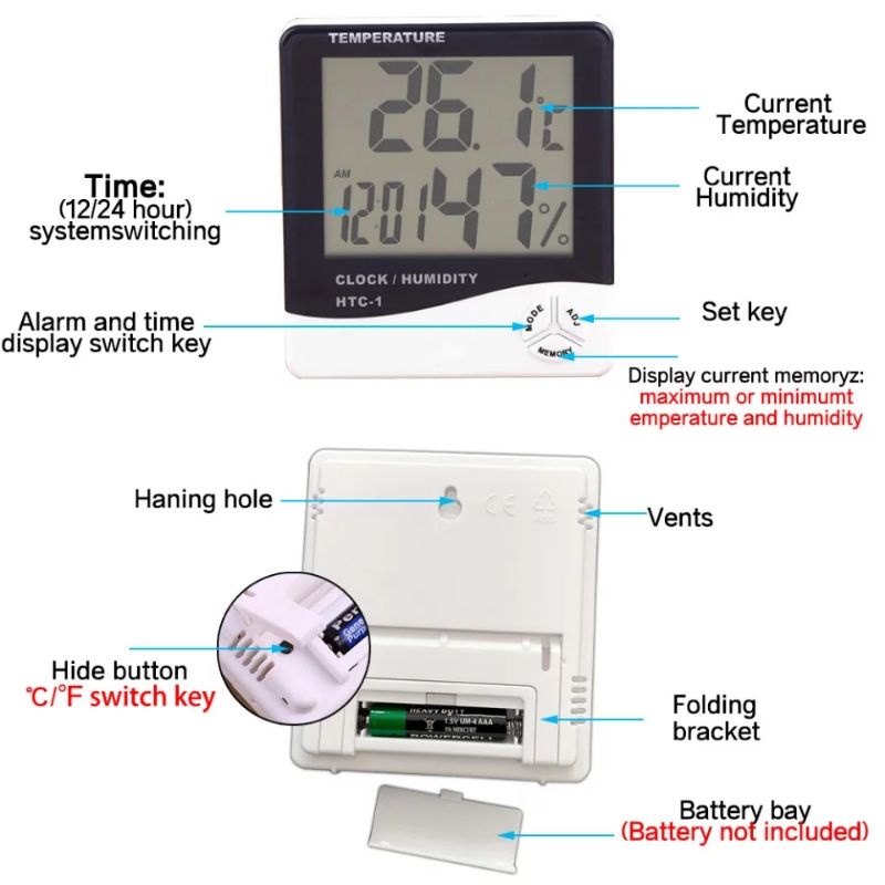 TERMOMETER RUANGAN HIGROMETER PENGUKUR SUHU KELEMBABAN UDARA RUANGAN HYGROMETER