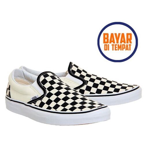 Bisa COD Sepatu Vans09 Slip On Checkerboard Catur Black White Premium