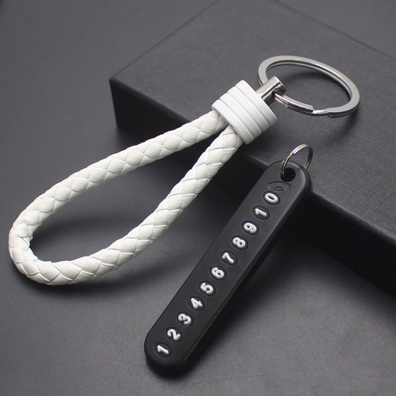 Baru DIY Anti Hilang Plat Nomor Telepon Gantungan Kunci Liontin Keyring Gantungan Kunci Mobil Anyaman Kabel Kulit Gantungan Kunci Mobil Gantungan Kunci Dengan Nomor Telepon