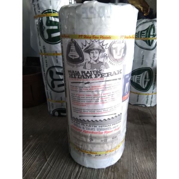 Plastik mulsa BELL ukuran 100cm panjang 600m, plastik petanian hitam perak TANI UNGGUL bell hijau ro