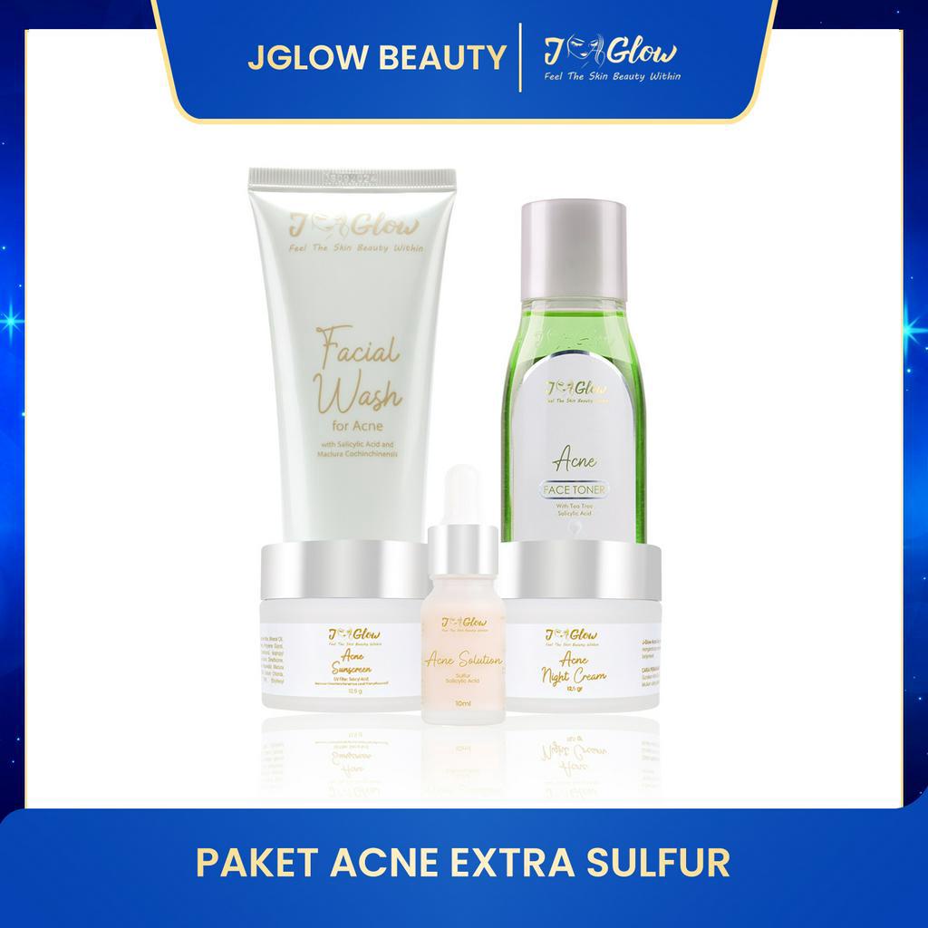 Jglow Skincare Paket Acne Extra Sulfur Untuk Jerawat Aktif Kulit Berminyak Sunscreen Serum Glowing B