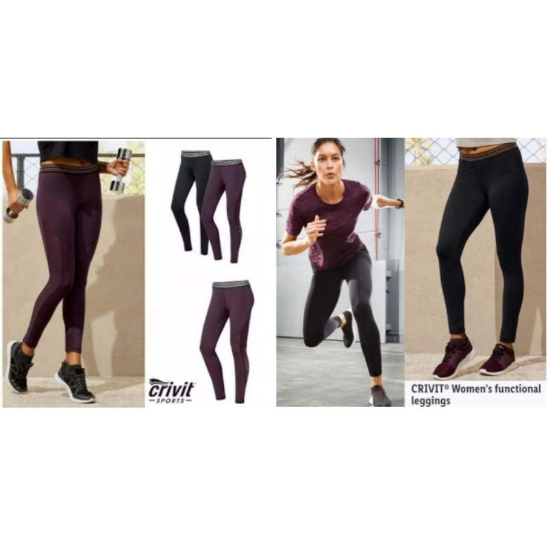 Legging wanita Crivit sisa ekspor jumbo black maroon