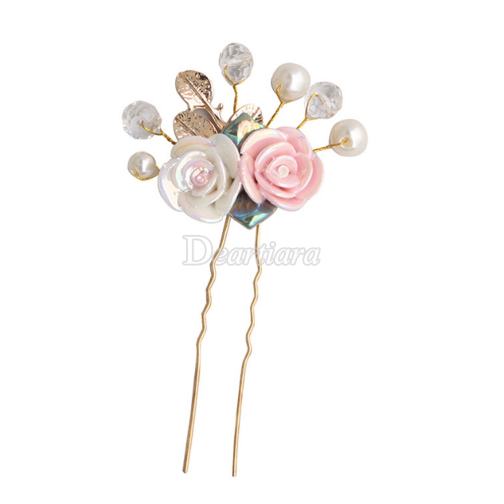 Ceramic Rose Flower Hairpin Handmade U-shaped Hairpin Headdress Bridal Accessories