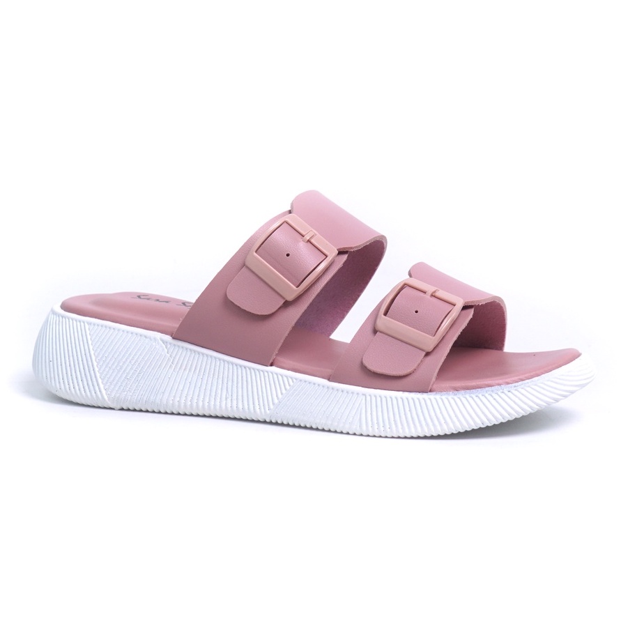 SARASARA YUK - Sandal Wanita Slop Casual Model Birken Sol Puyuh SARA SARA JEAN Sendal Selop Cewek Kulit Santai Strap Gesper Ban dua Empuk lucu Size 36 37 38 39 40 Warna Peach Pink Soft Anti Slip Original Kekinian Terbaru Shoes ORI Mall Official Store