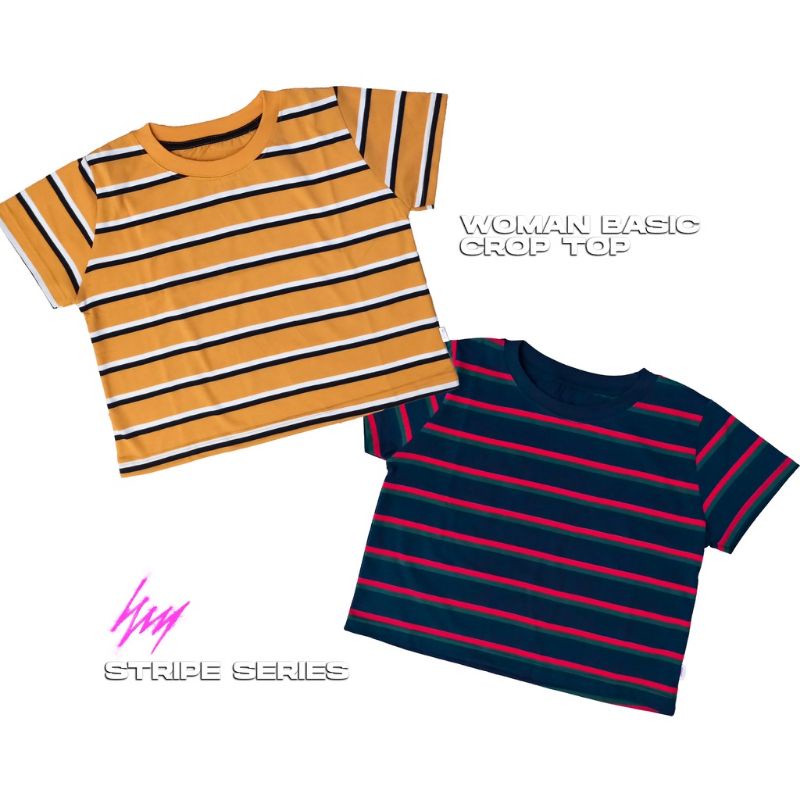 kaos stripe crop tiga warna