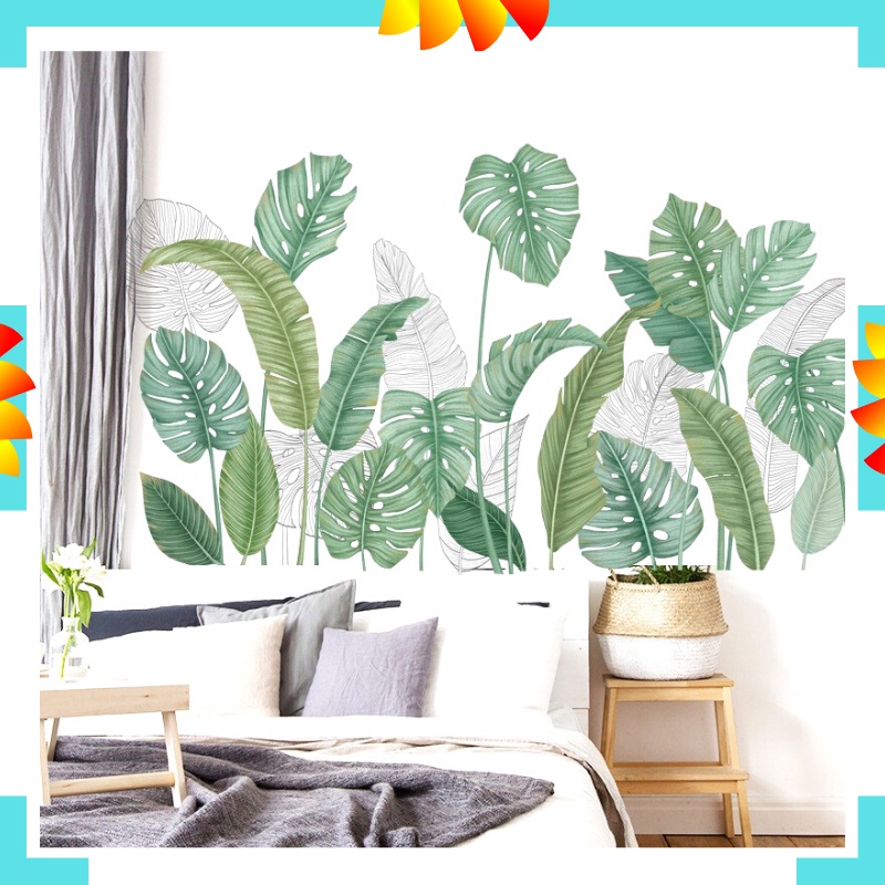 WALL STICKER STIKER Q 45 DINDING WALLSTICKER WALLSTIKER DAUN KAKTUS DAUN PALEM HIJAU MONSTERA LEAF UNTUK CAFE DEKORASI RUMAH RUANG TIDUR TAMU WALLPAPER PINTU JENDELA KACA KAMAR MANDI KERAMIK LEMARI KRAMIK HIASAN DAPUR TANGGA WALPAPER TAMAN 3D TROPICAL