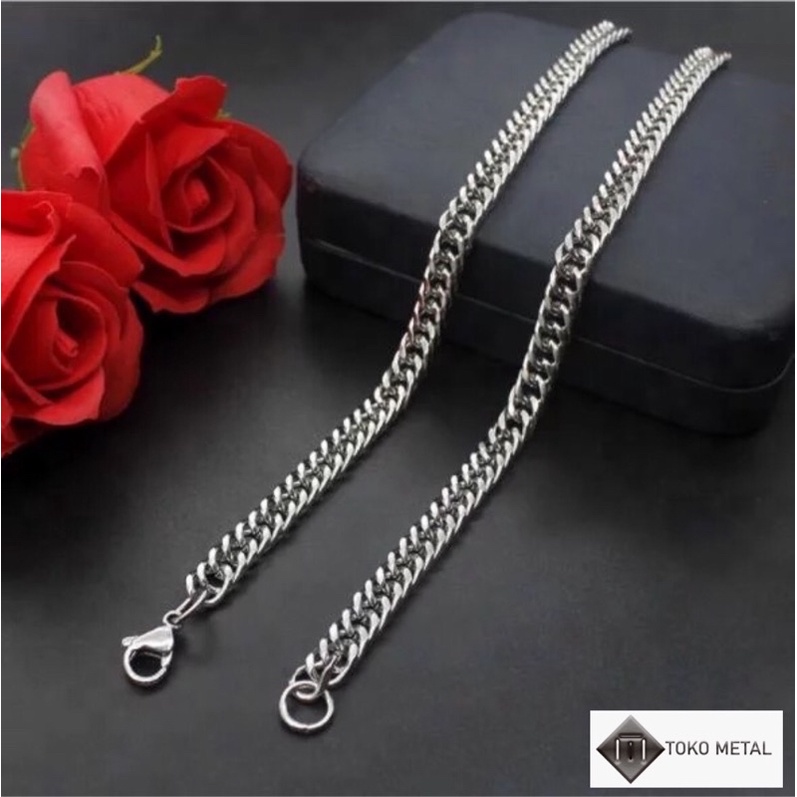 KALUNG TITANIUM RANTAI SILVER PRIA ANTI KARAT 5 MM PANJANG 45 CM 50 CM 60 CM  75 CM [TOKO METAL]