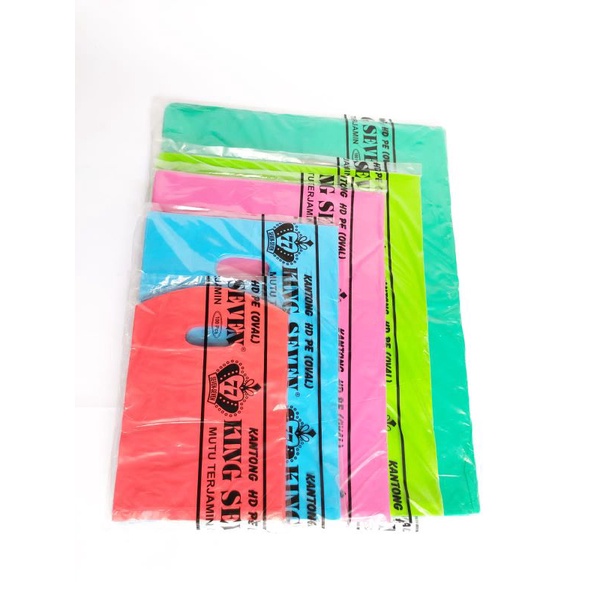 Kantong plastik baju warna HD PE (Oval) polos Ukr 25 x 35 Cm, 30x38cm, 35x45cm merk king seven