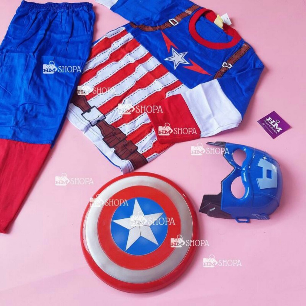 baju captain america anak gratis topeng + tameng baju superhero anak baju karakter anak baju robot anak laki laki KE255