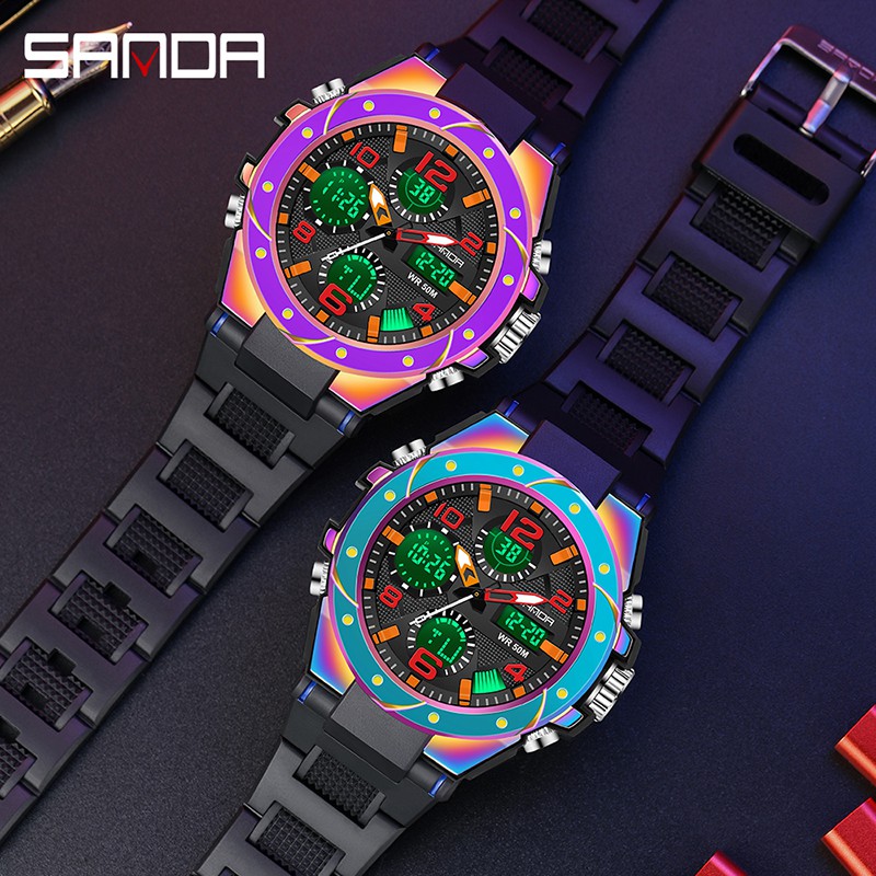 SANDA 6008 Jam Tangan Pria Digital Analog Tali Rubber Fantasy Anti Air WATCHKITE WKOS