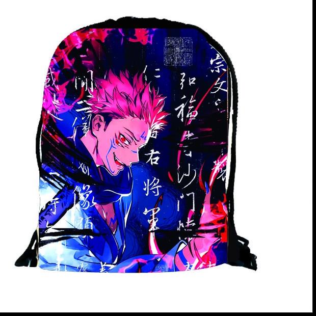 ″ NEW BARU Stringbag Tas Serut Ransel ANIME Backpack Tahan Air Jujutsu Kaisen Kanji Yuuji Sukuna Sat