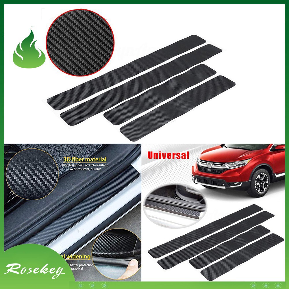 4Pcs Carbon Fiber Car Door Sill Strip Stickers Anti Scratch Protective Film Carbon Fiber Sticker