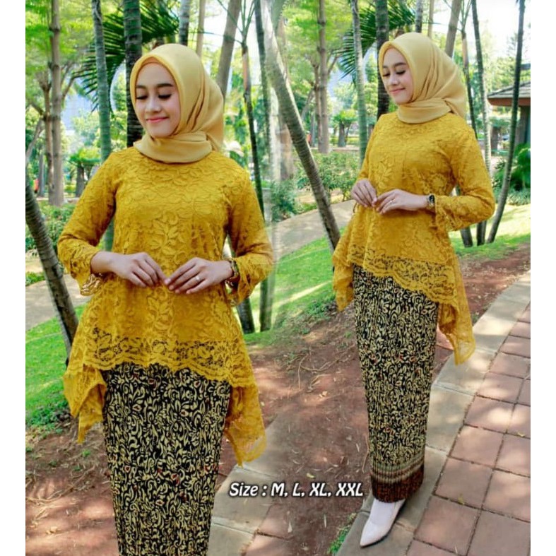 SB Collection Stelan Kebaya Gloria Blouse Brukat Dan Rok Plisket Maxi Jumbo Batik Wanita