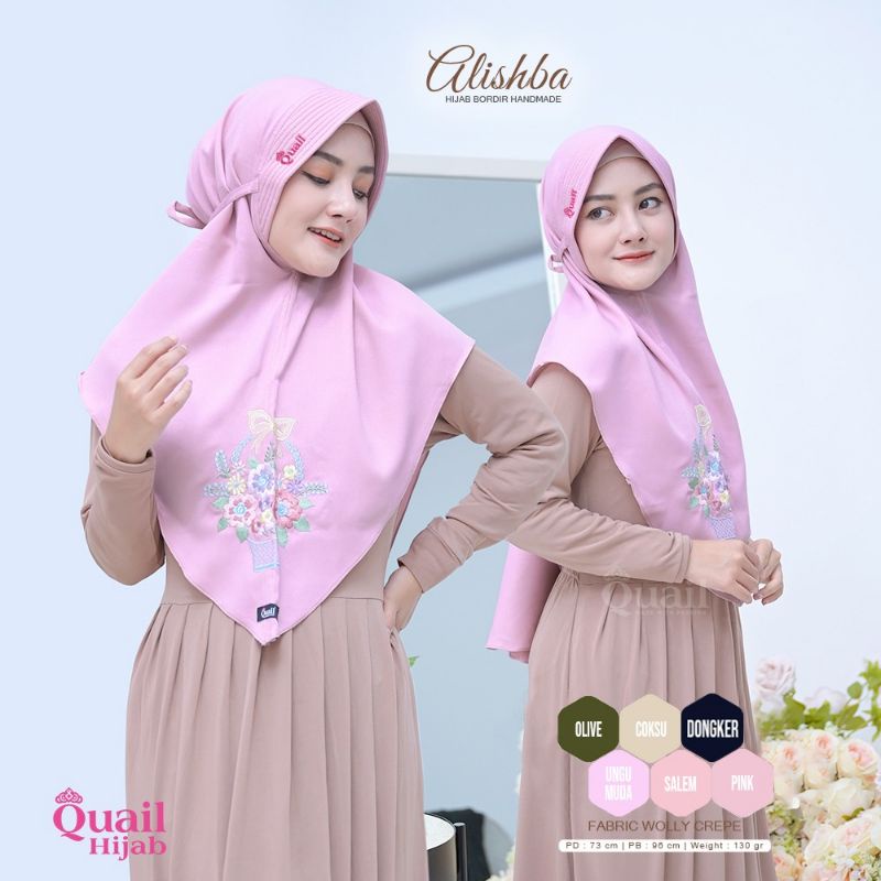 ALISBHA ORIGINAL QUAIL HIJAB | BERGO QUAIL | BERGO TALI PINK | BERGO BORDIR QUAIL | JILBAB BORDIR