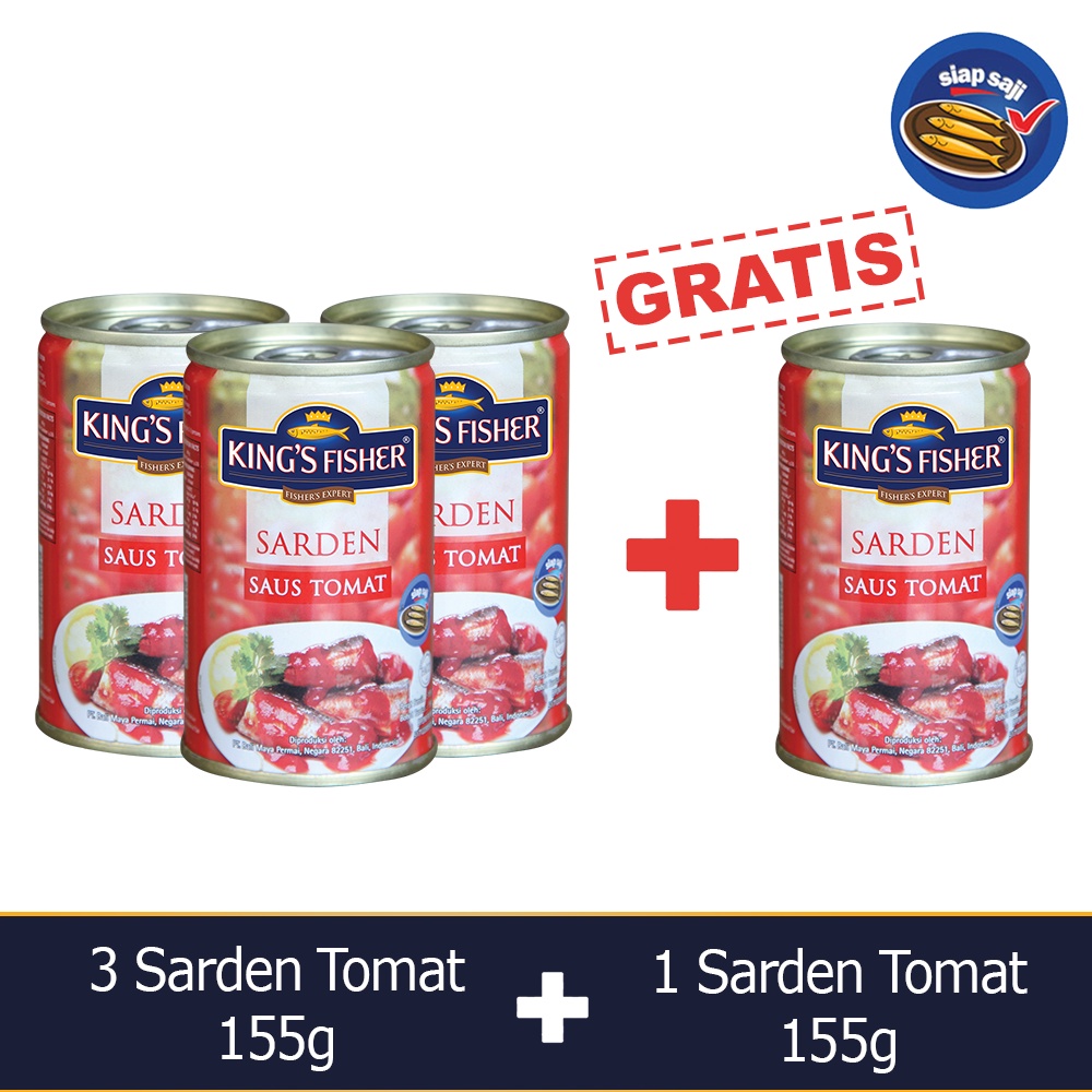 

Paket 3 Gratis 1 King's Fisher Sarden mini saus tomat Makanan Kaleng 155 g kings fisher