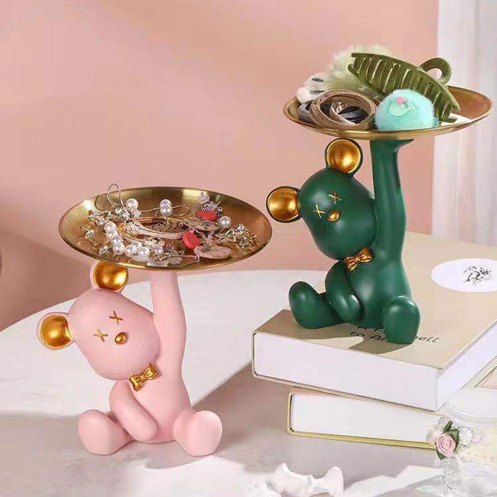 R-FLOWER Bear Storage Tray Desk Dekorasi Rumah Candy Storage Hiasan Meja Patung Ornamen