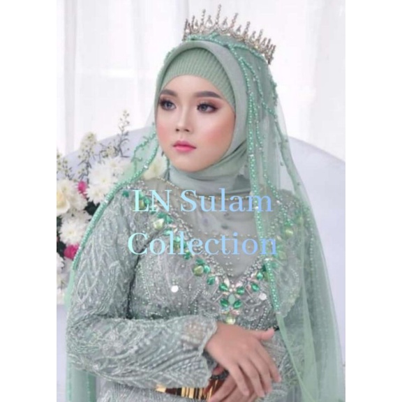 Slayer pengantin mutiara motif Kipas Veil Selendang Manten hijab jilbab terbaru panjang 160cm X Lebar 125cm