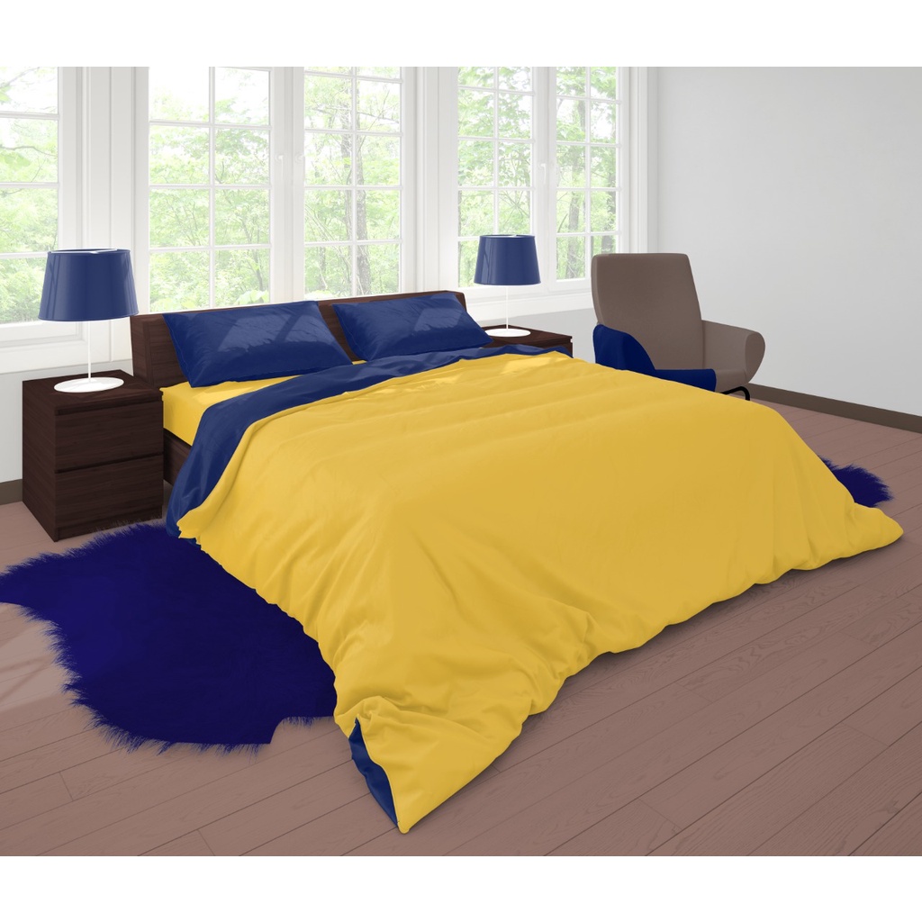 Two Tone Bedcover ROMANTIC Navy x Kuning aesthetic biru