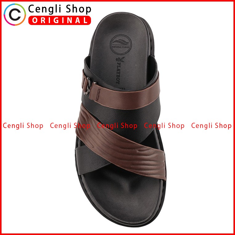 PLAYBOY SANDAL KULIT CASUAL PRIA ORIGINAL TERBARU BRANDED  PLE6 HITAM