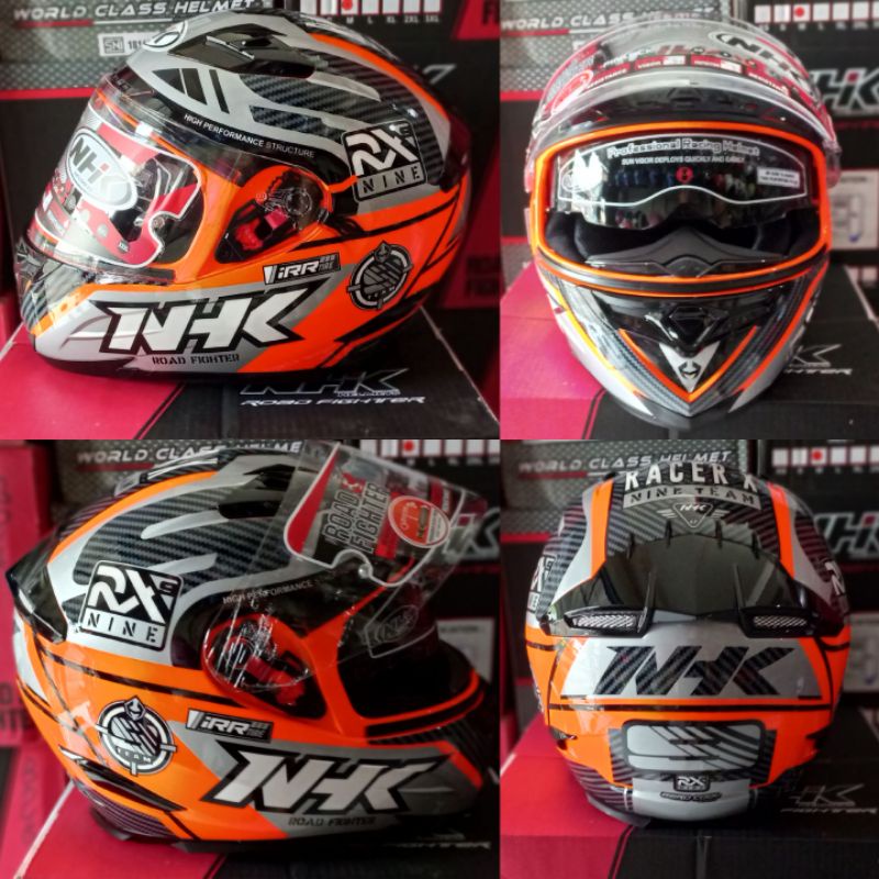 Helm Nhk full face RX9 paket ganteng motif racer x orange flouricent visor flat iridium-ORIGINAL